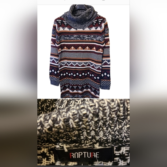 NWOT Rapture preppy cottagecore long-sleeve knitted turtle Neck sweater dress - Picture 3 of 4